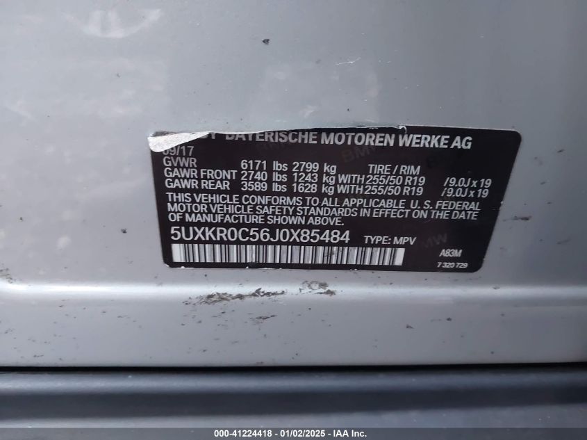 VIN 5UXKR0C56J0X85484 2018 BMW X5, Xdrive35I no.9