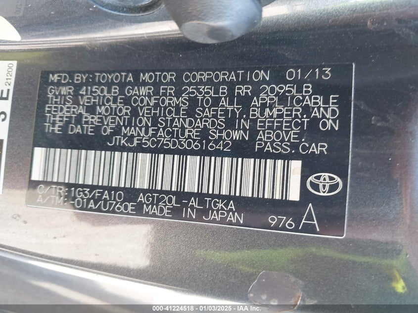 2013 SCION TC VIN: JTKJF5C75D3061642