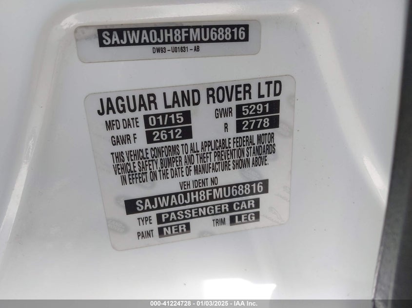 2015 JAGUAR XF VIN: SAJWA0JH8FMU68816