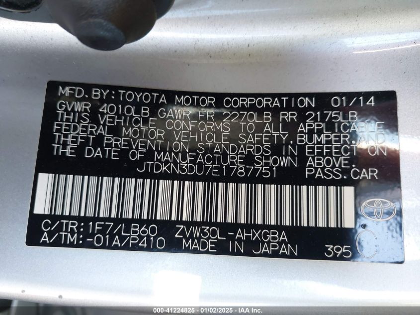 VIN JTDKN3DU7E1787751 2014 Toyota Prius, Four no.9