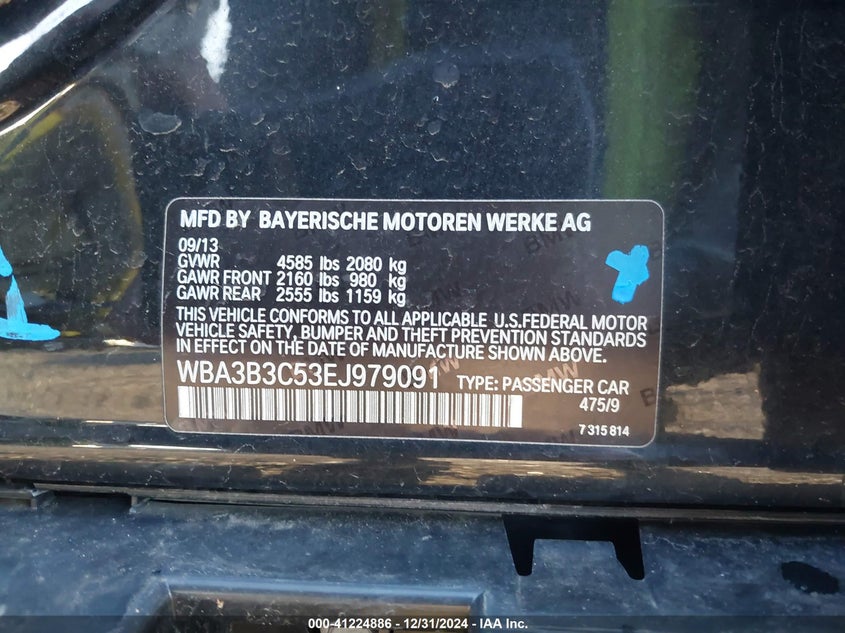 2014 BMW 328I VIN: WBA3B3C53EJ979091