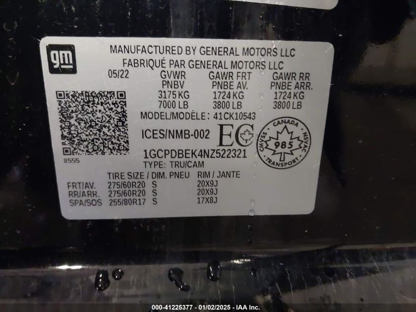 VIN 1GCPDBEK4NZ522321 2022 Chevrolet Silverado 1500... no.9