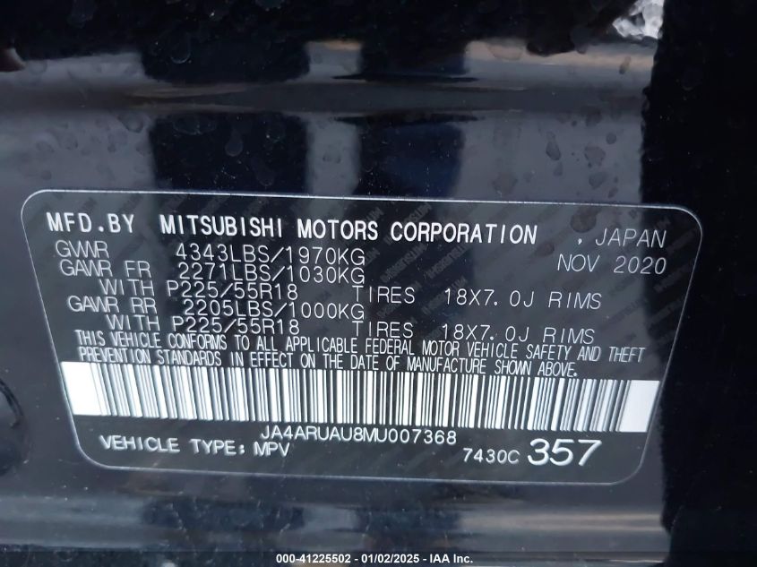 VIN JA4ARUAU8MU007368 2021 Mitsubishi Outlander, Sp... no.9