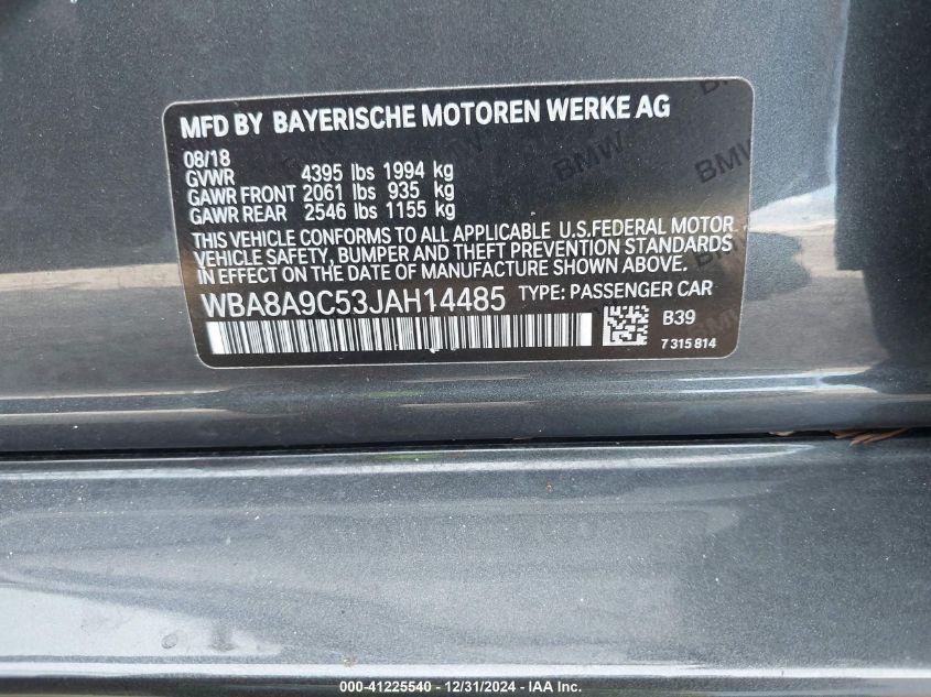 VIN WBA8A9C53JAH14485 2018 BMW 320I no.9