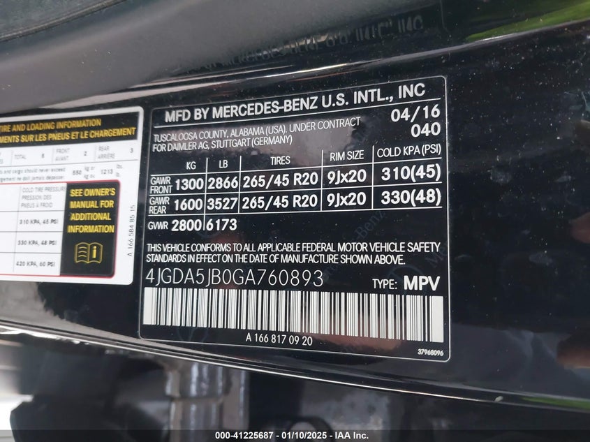 2016 MERCEDES-BENZ GLE 350 350 - 4JGDA5JB0GA760893