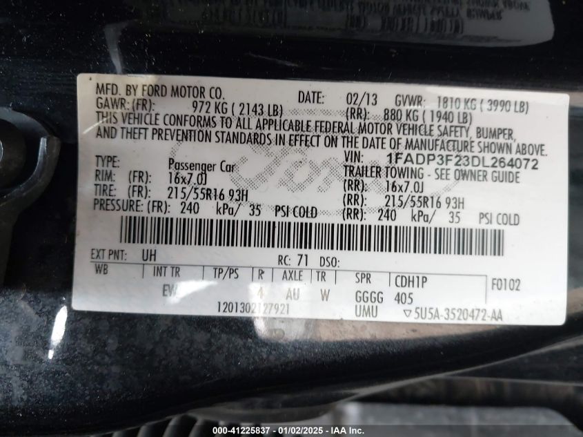 VIN 1FADP3F23DL264072 2013 Ford Focus, SE no.9