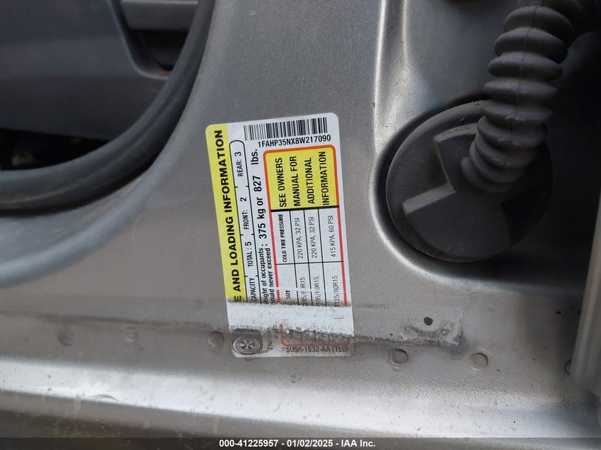 2008 FORD FOCUS VIN: 1FAHP35NX8W217090