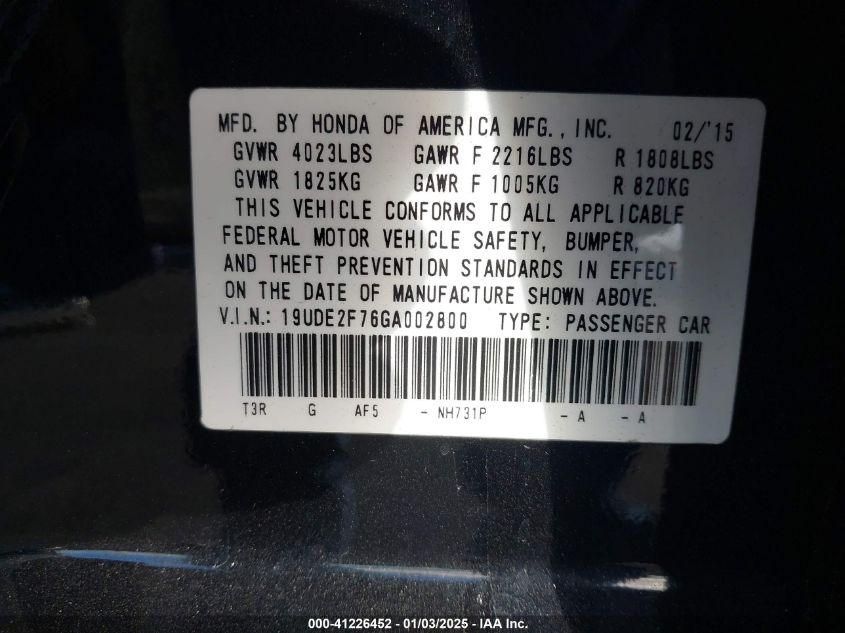 VIN 19UDE2F76GA002800 2016 Acura ILX, Premium Packa... no.9