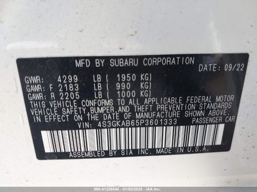 VIN 4S3GKAB65P3601333 2023 SUBARU IMPREZA no.9