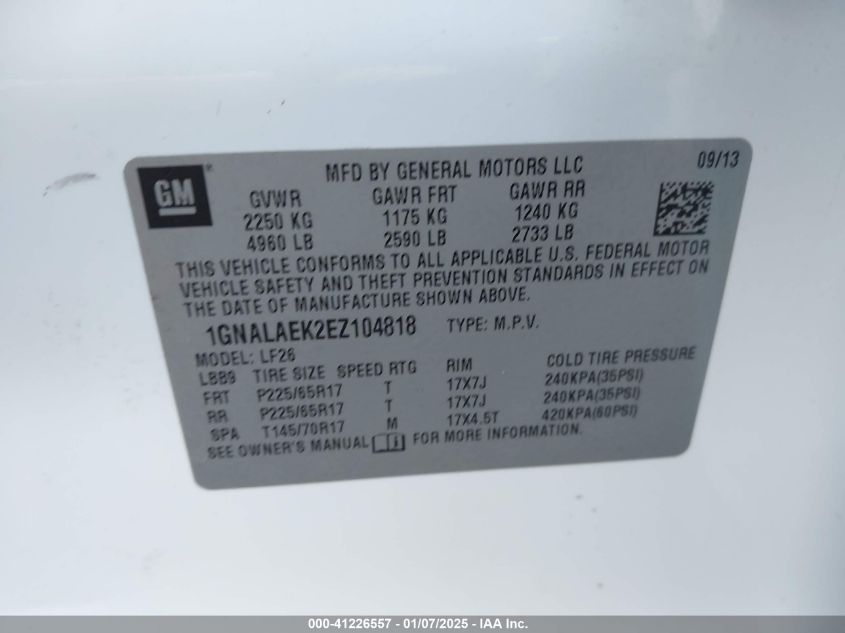 VIN 1GNALAEK2EZ104818 2014 Chevrolet Equinox, LS no.9