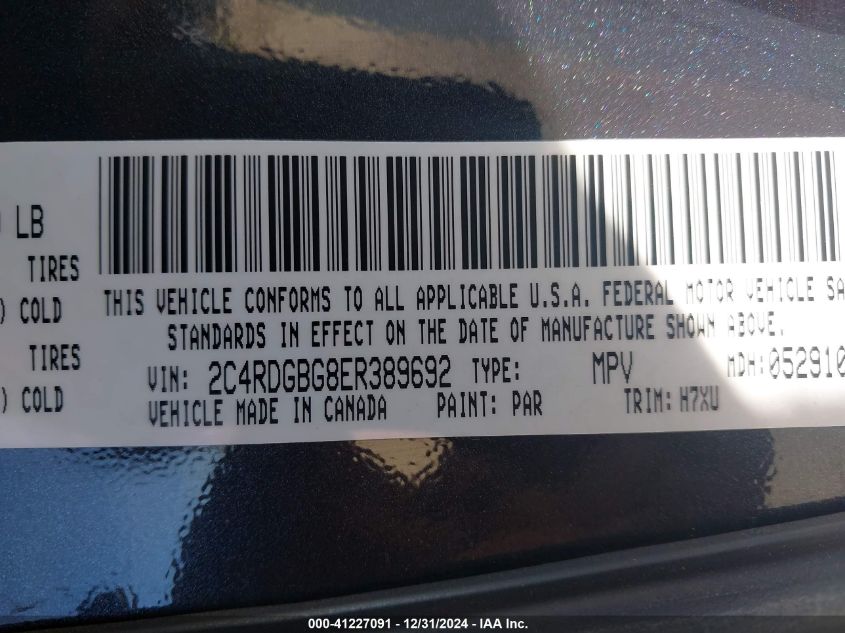 VIN 2C4RDGBG8ER389692 2014 DODGE GRAND CARAVAN no.9