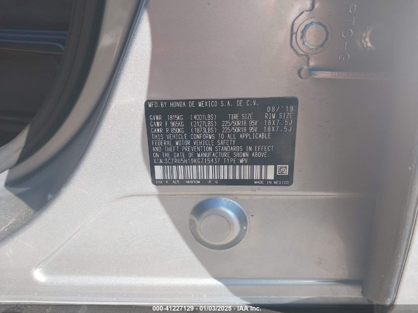 VIN 3CZRU5H19KG715437 2019 Honda HR-V, Sport no.9