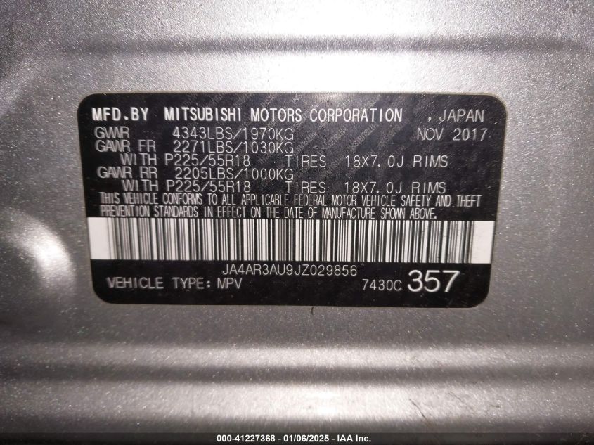 VIN JA4AR3AU9JZ029856 2018 Mitsubishi Outlander, Sp... no.9