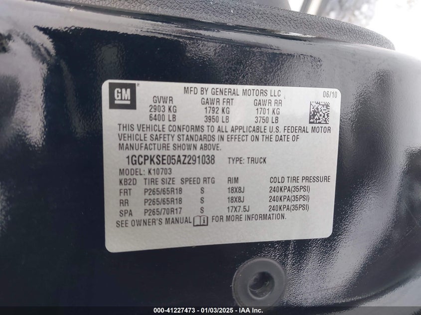 2010 CHEVROLET SILVERADO VIN: 1GCPKSE05AZ291038
