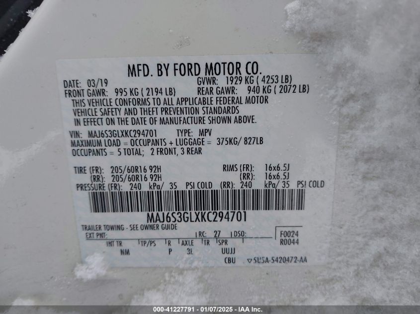 2019 FORD ECOSPORT SE - MAJ6S3GLXKC294701