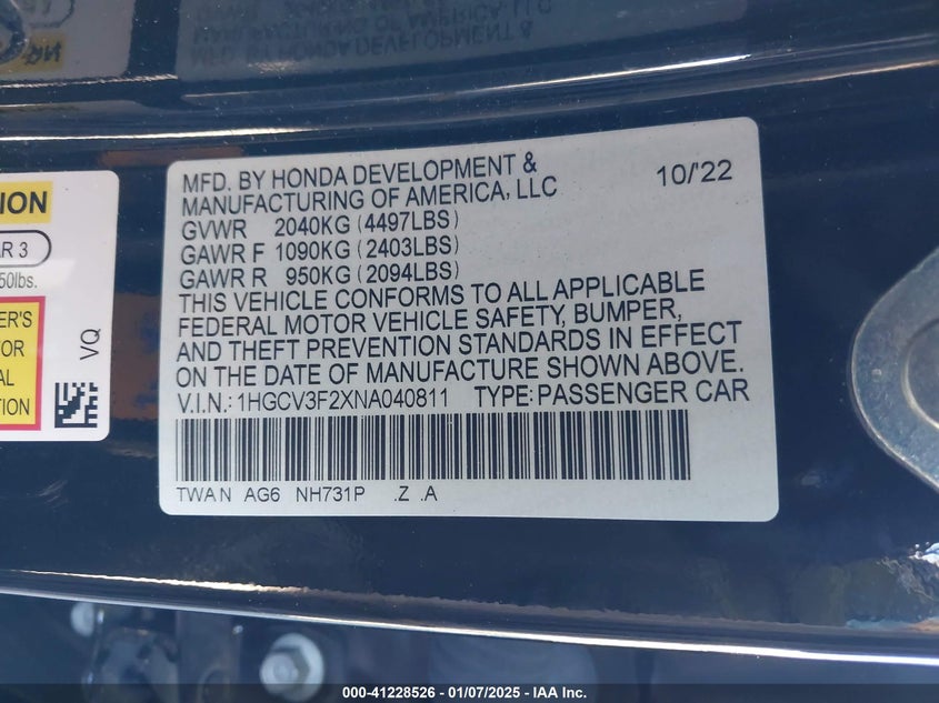 2022 Honda Accord Hybrid Sport VIN: 1HGCV3F2XNA040811 Lot: 41228526