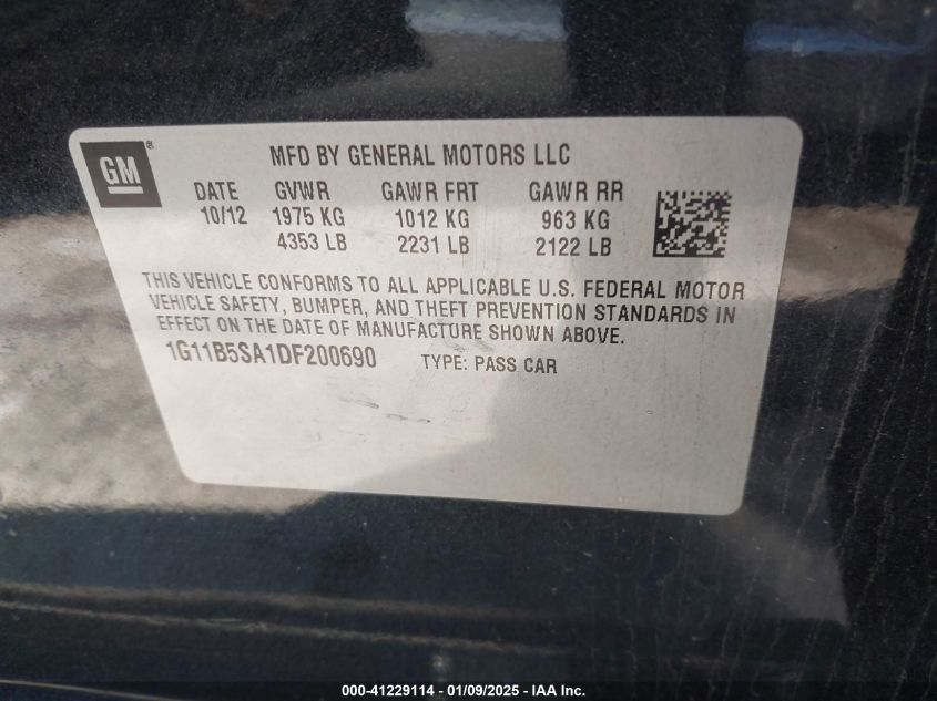 VIN 1G11B5SA1DF200690 2013 CHEVROLET MALIBU no.9