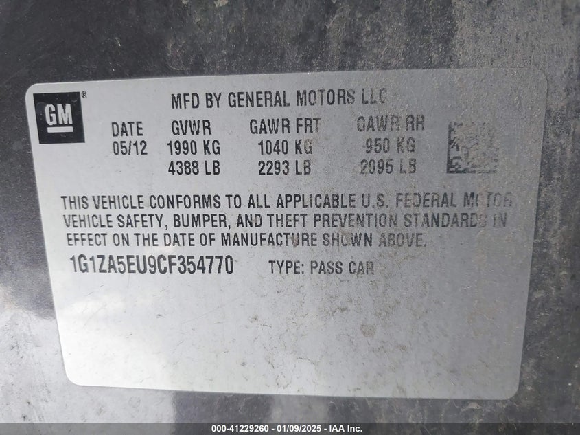 2012 CHEVROLET MALIBU VIN: 1G1ZA5EU9CF354770