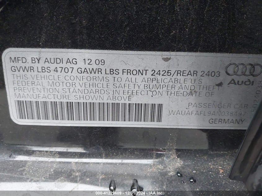 2010 AUDI A4 VIN: WAUAFAFL9AN038497
