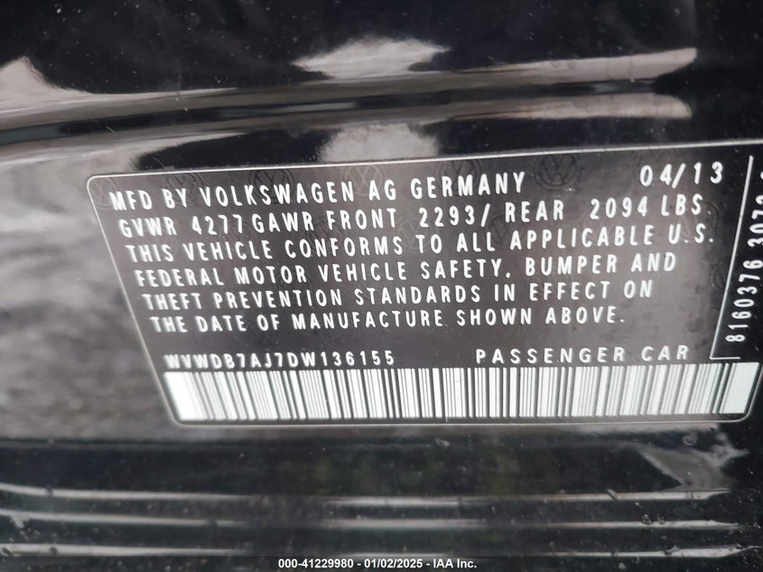 2013 VOLKSWAGEN GOLF 2.5L 4-DOOR - WVWDB7AJ7DW136155