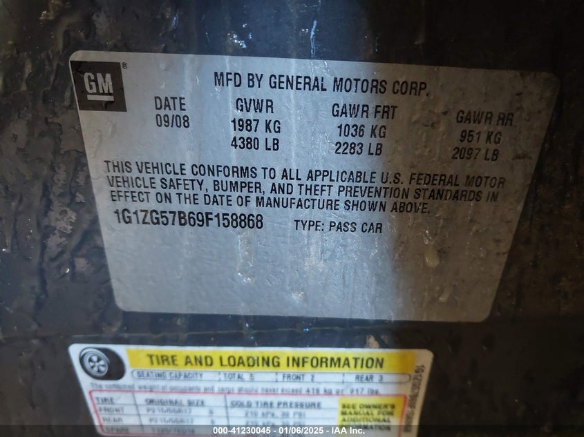 2009 CHEVROLET MALIBU VIN: 1G1ZG57B69F158868
