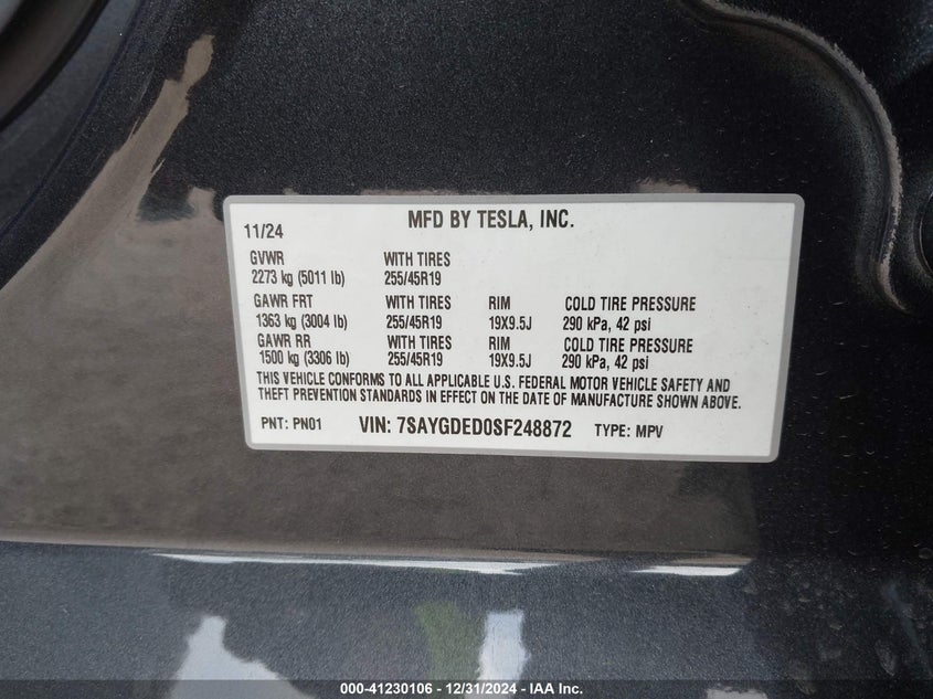 2025 TESLA MODEL Y(VIN: 7SAYGDED0SF248872