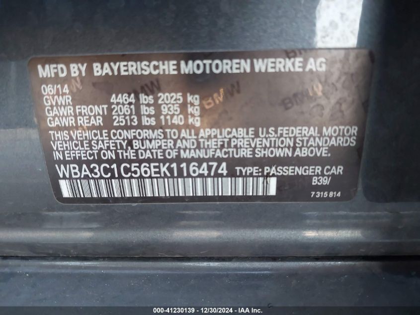 VIN WBA3C1C56EK116474 2014 BMW 3 Series, 328I no.9