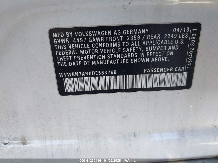 VIN WVWBN7AN6DE563768 2013 VOLKSWAGEN CC no.9