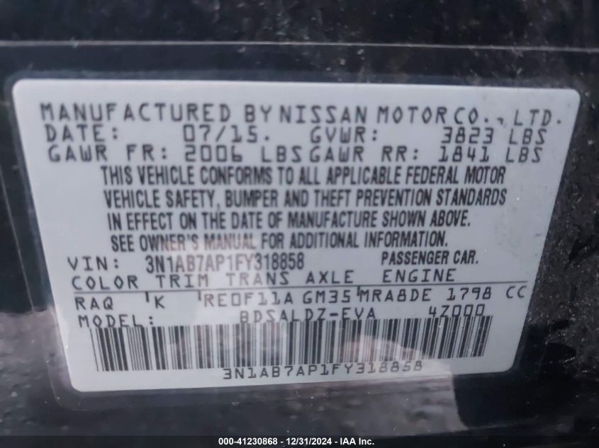 VIN 3N1AB7AP1FY318858 2015 NISSAN SENTRA no.9