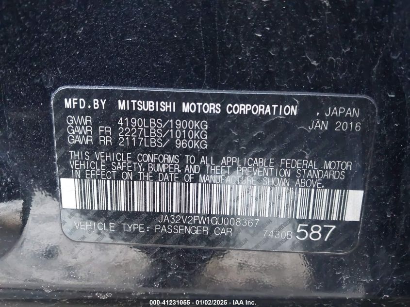 VIN JA32V2FW1GU008367 2016 MITSUBISHI LANCER no.9