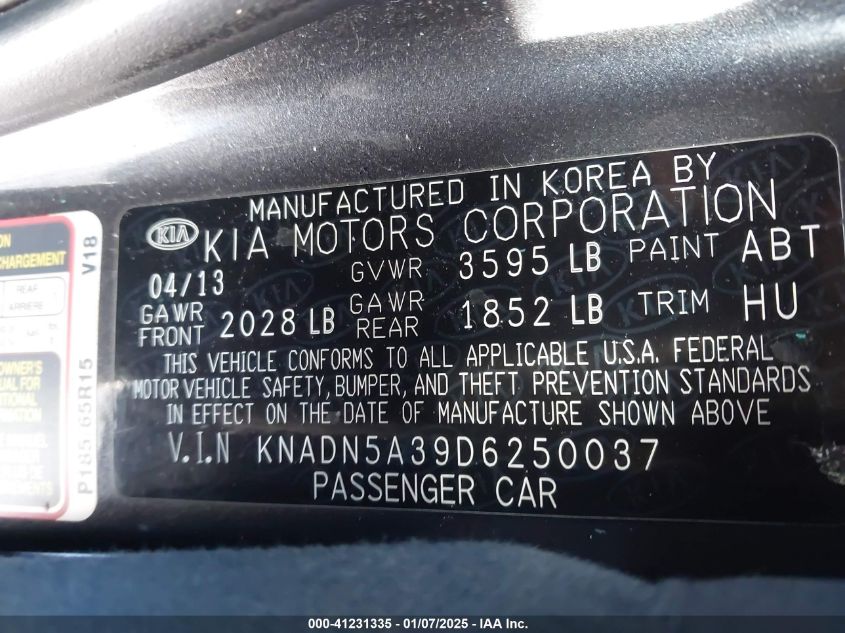 VIN KNADN5A39D6250037 2013 KIA RIO no.9