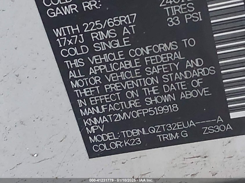 2015 NISSAN ROGUE S/SL/SV - KNMAT2MV0FP519918