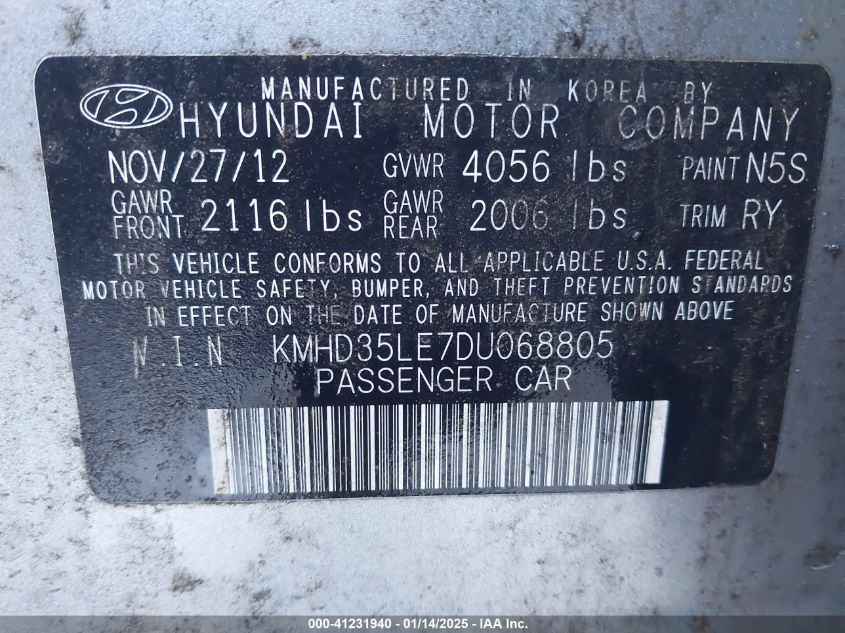 VIN KMHD35LE7DU068805 2013 Hyundai Elantra, GT no.9