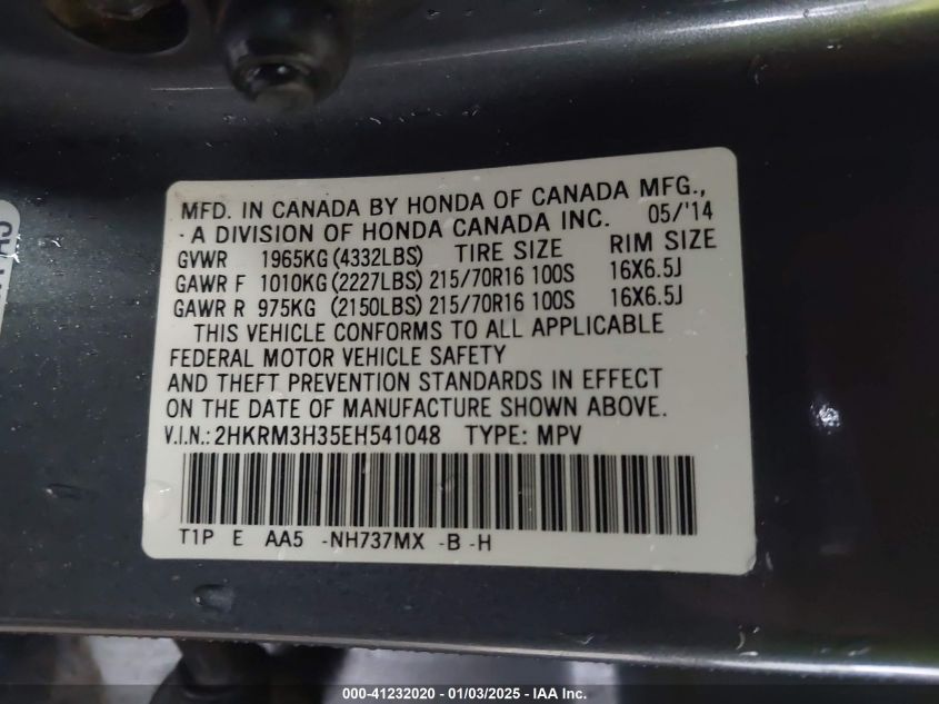 VIN 2HKRM3H35EH541048 2014 Honda CR-V, LX no.9