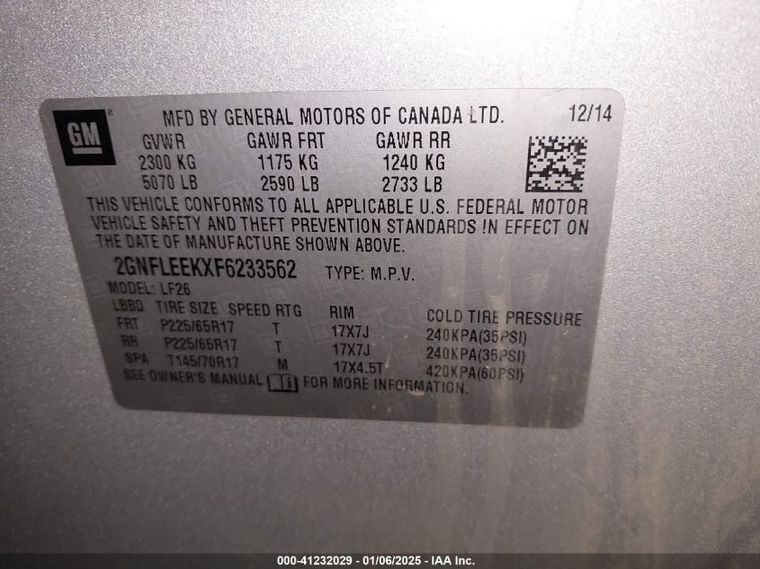 VIN 2GNFLEEKXF6233562 2015 CHEVROLET EQUINOX no.9