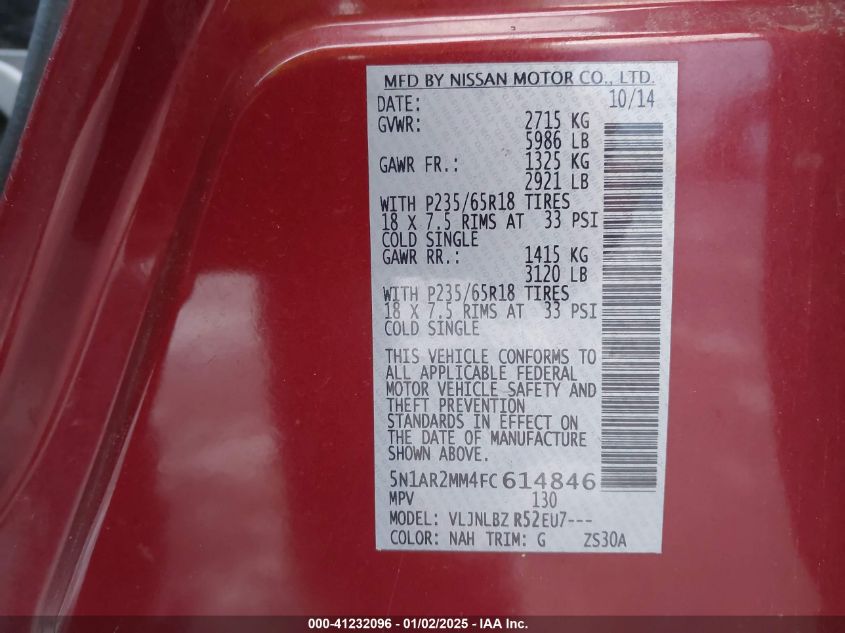 VIN 5N1AR2MM4FC614846 2015 NISSAN PATHFINDER no.9