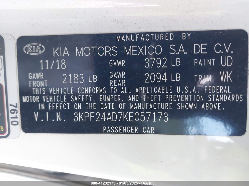 2019 KIA FORTE LXS - 3KPF24AD7KE057173