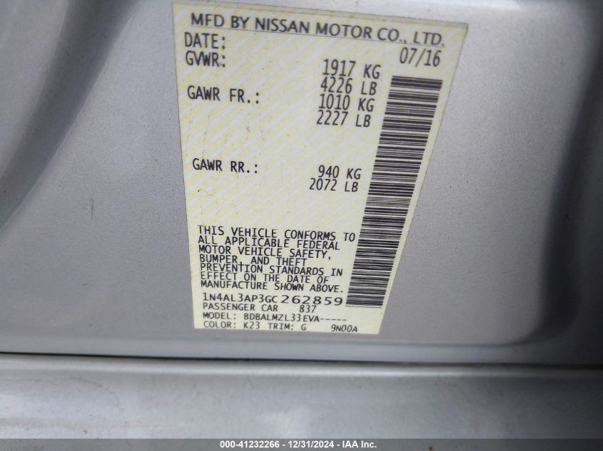 VIN 1N4AL3AP3GC262859 2016 Nissan Altima, 2.5 SV no.9