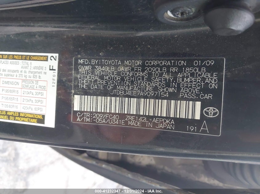2010 TOYOTA COROLLA VIN: JTDBU4EE7A9097154