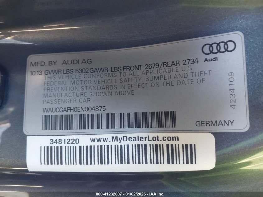 VIN WAUCGAFH0EN004875 2014 Audi S5, 3.0T Premium Plus no.9