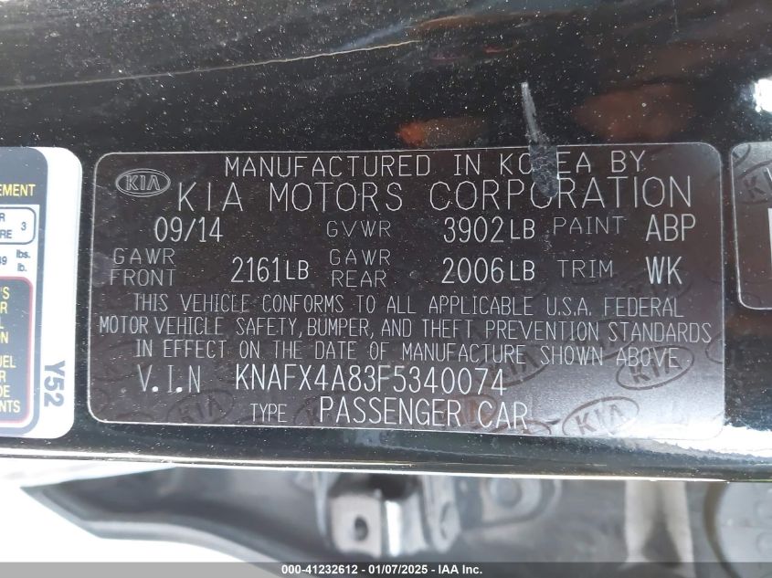 VIN KNAFX4A83F5340074 2015 KIA Forte, EX no.9