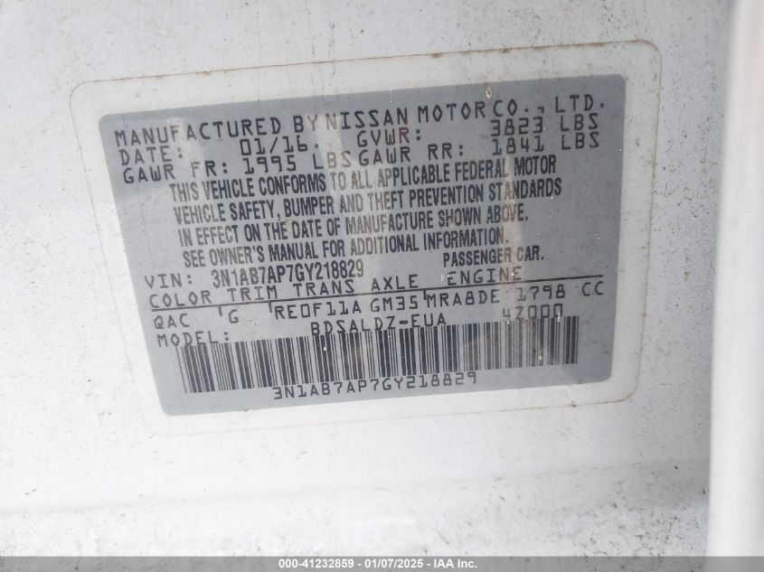 VIN 3N1AB7AP7GY218829 2016 Nissan Sentra, SV no.9