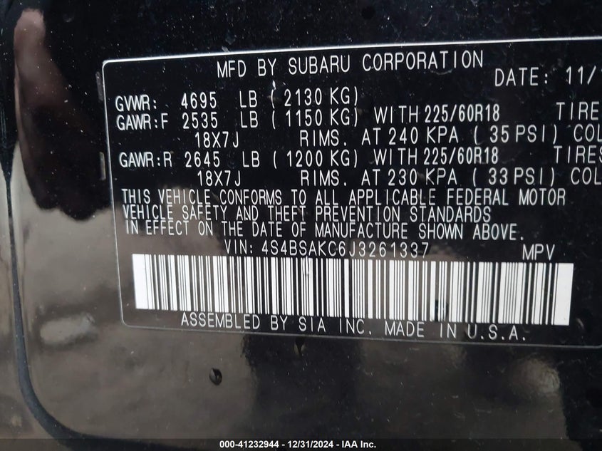 2018 SUBARU OUTBACK 2.5I LIMITED - 4S4BSAKC6J3261337