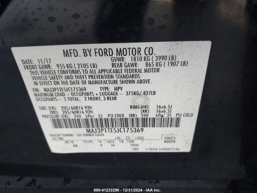 2018 Ford Ecosport Se VIN: MAJ3P1TE5JC175369 Lot: 41233298