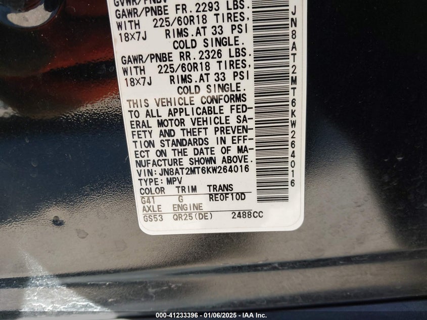 2019 NISSAN ROGUE SV - JN8AT2MT6KW264016