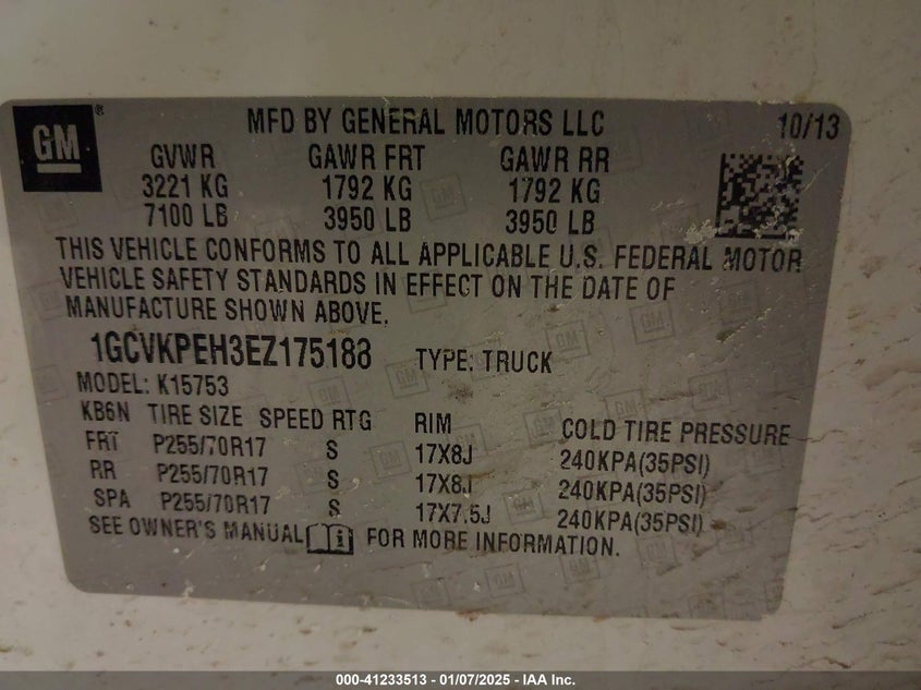 2014 CHEVROLET SILVERADO VIN: 1GCVKPEH3EZ175188