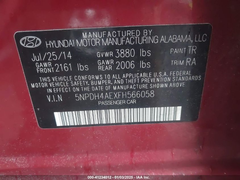 VIN 5NPDH4AEXFH566058 2015 Hyundai Elantra, SE no.9