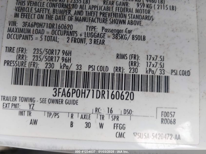 VIN 3FA6P0H71DR160620 2013 FORD FUSION no.9