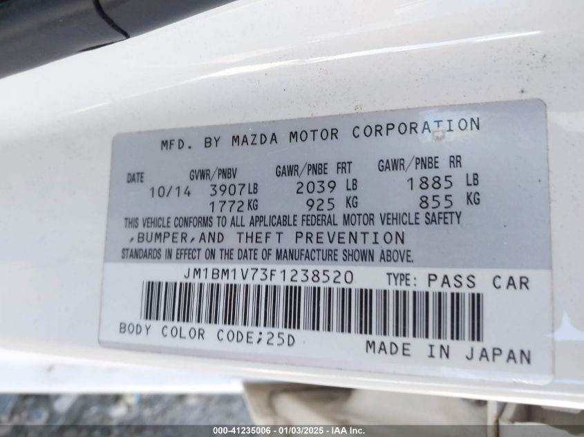 VIN JM1BM1V73F1238520 2015 Mazda 3, Touring no.9