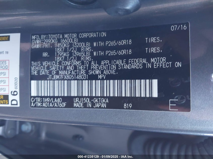 2016 LEXUS GX 460 - JTJBM7FX8G5148031